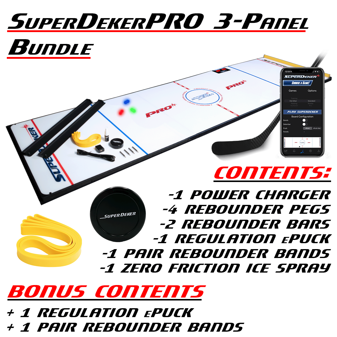 SuperDeker is the original Potent Hockey Trainer Synthetic Ice Surface with Lights and Sensors for Training Hockey Stickhandling skills. Use with your Puck-Up Ramp to learn quick hockey puck recovery skills.